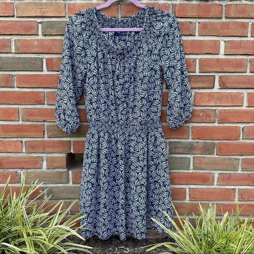GAP Printed Button Up Lined Dress w/ Elastic Waist